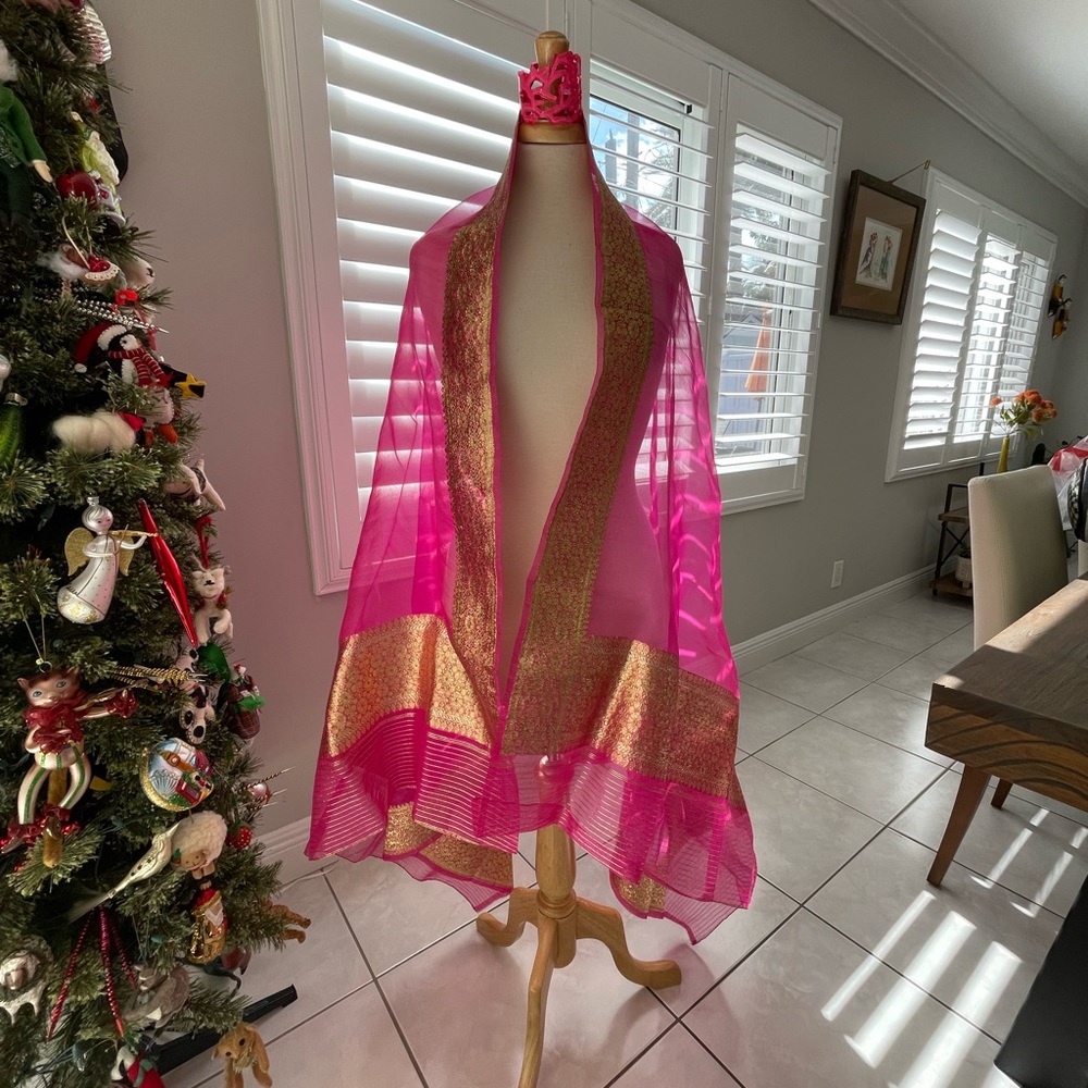 Vintage  pink organza silk shawl